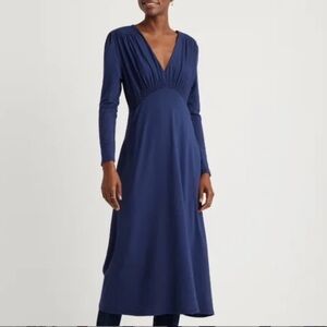 Quince Tencel Jersey V-Neck Dark Blue Long Sleeve Dress S